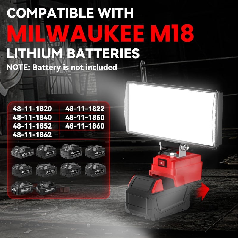 DEMIMA 8" Cordless LED Work Light for Milwaukee M18 Battery, Two Levels Adjustable FloodLight up to 90W 5400 Lumens with USB Charging Port, Portable LED Flashlight for Work, Camping, Outdoor(No Battery) - Image 4